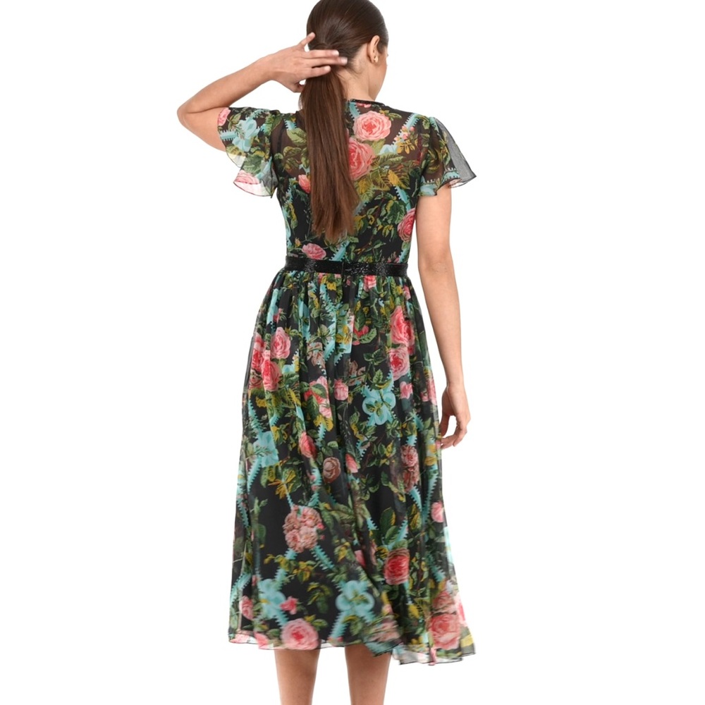 Mac Duggal Floral Midi Dress with Sheer Overlay Style 9149 - Picture 5 of 5